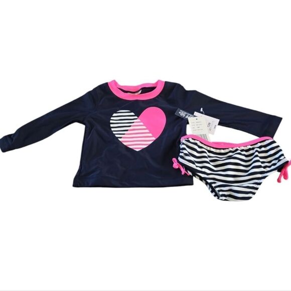 Navy and Pink Striped Heart Swimsuit Set - Picture 5 of 5